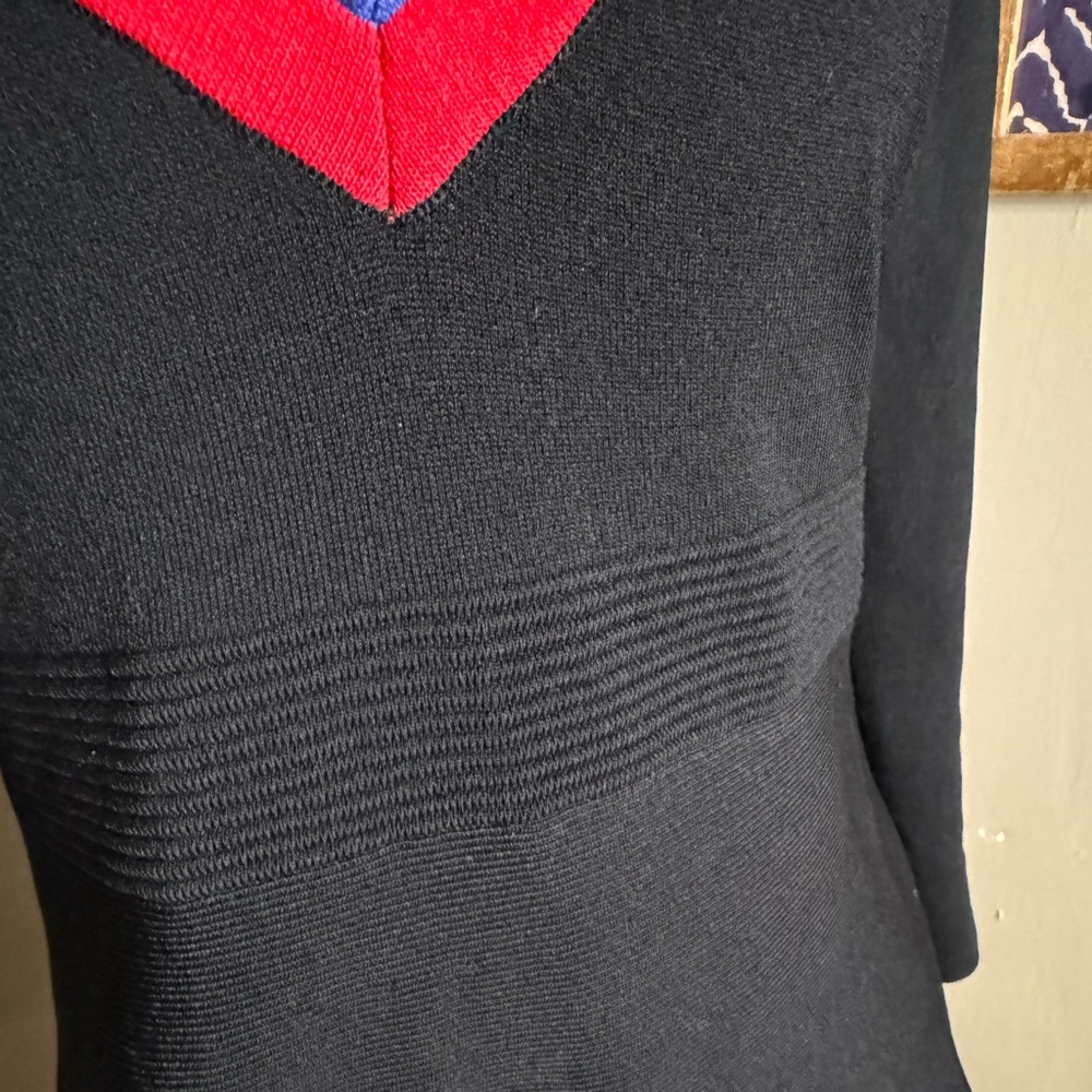 Sandro Knit Blue/Red Zip‎ Neck Long Sleeve Dress Sz S-M - Picture 5 of 11